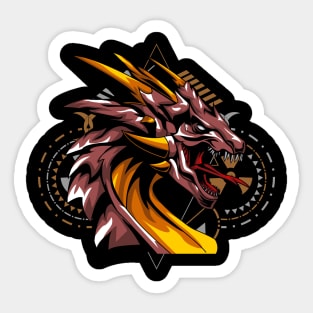 dragon head fire circle retro Sticker